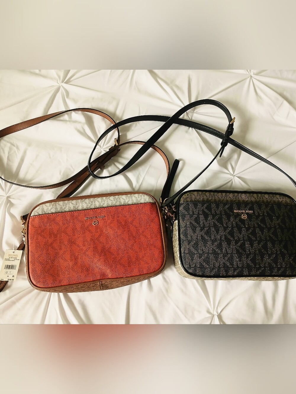 Two Original Michael Kors Saffiano Logo Leather Crossbody Bags NWT